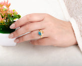 Gift for Her - Oyster Copper Ring - Gold Plated Ring - Turquoise Ring - 925 Silver Ring - Jewelry for Women -Dainty Ring - 11x13mm Hexagon